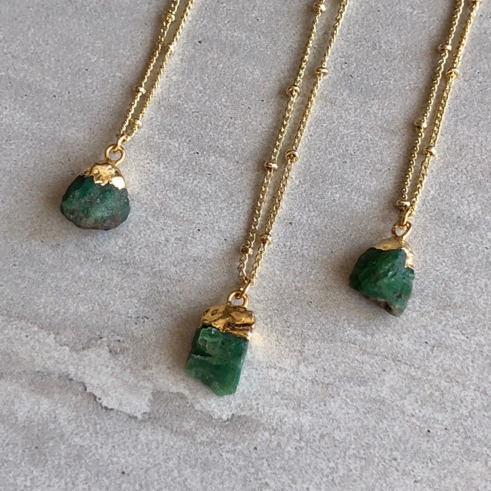 SALE Raw Chrysoprase 14k Gold Boho Necklace